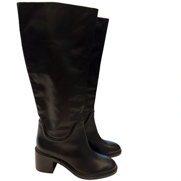 Vince Fabian Women’s Boots Knee High Black Leather Stretch Calf NEW Sz 7.5